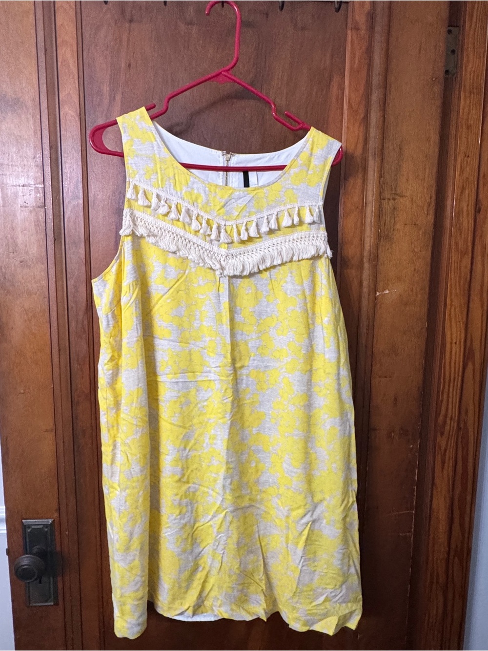 Kensie Yellow and Cream Floral Tassel Shift Dress - XL